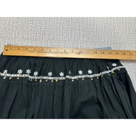 Vtg Phool Tiered Maxi Skirt M Black Whimsigoth Fairy Witchy Peasant Festival - Picture 7 of 8